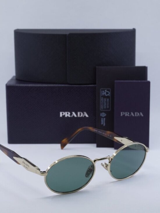 Prada PR65ZS ZVN70L Oval Sunglasses – Pale Gold\\Dark Green main image 4